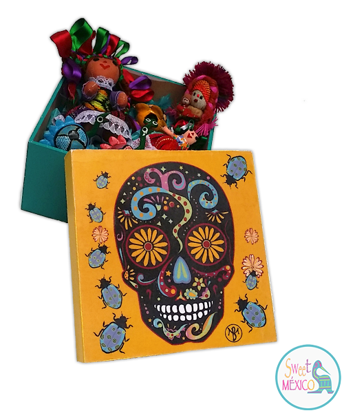 "Calavera" amarilla con Juguetes tradicionales