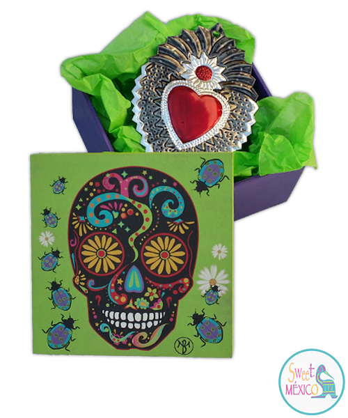 "Calavera" verde con Artesan&iacute;a en lat&oacute;n