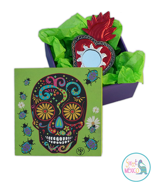 "Calavera" verde con Artesan&iacute;a en lat&oacute;n
